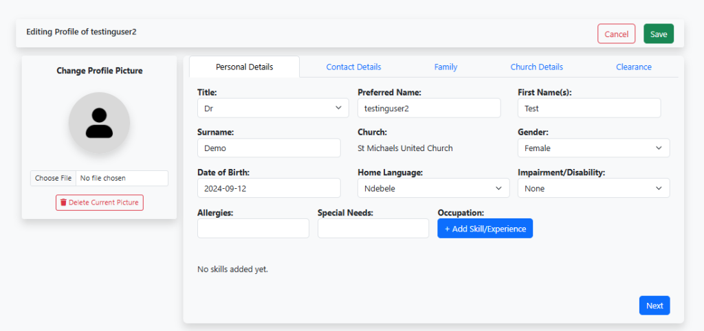 Editing a member's profile is now more intuitive with accessible save and navigation buttons.