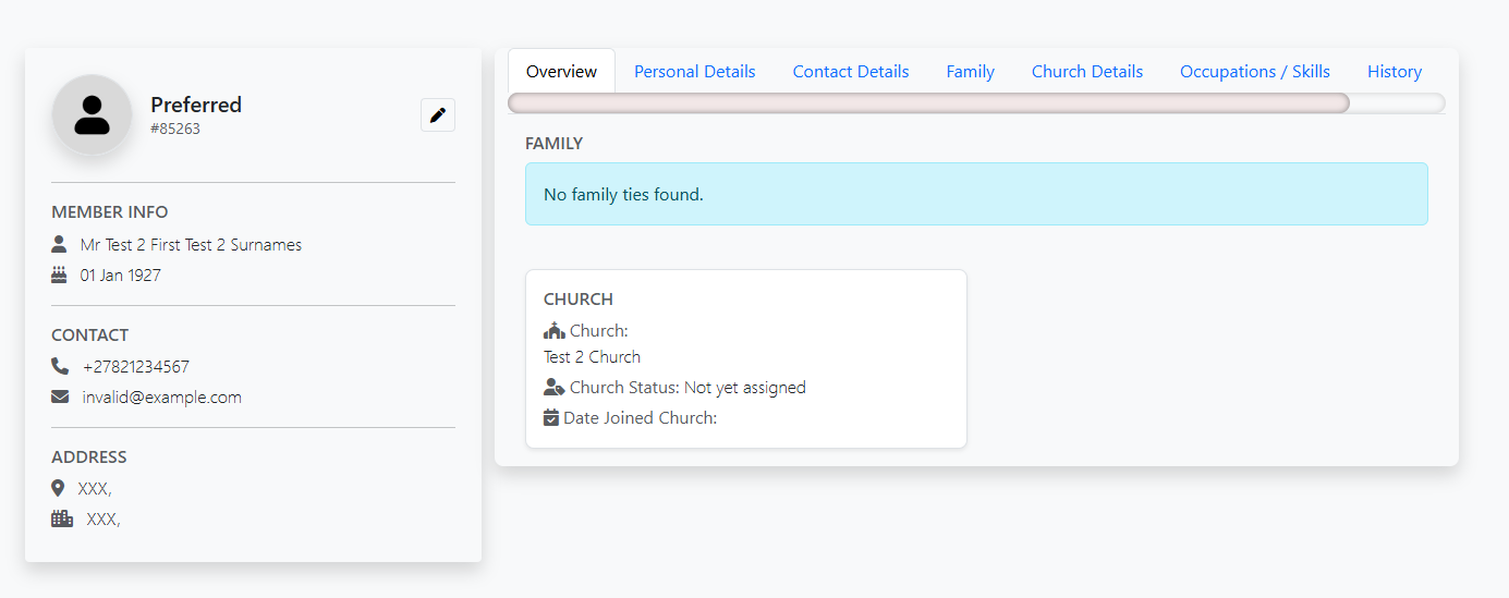 The new 'Overview' tab provides a quick summary of key member information.